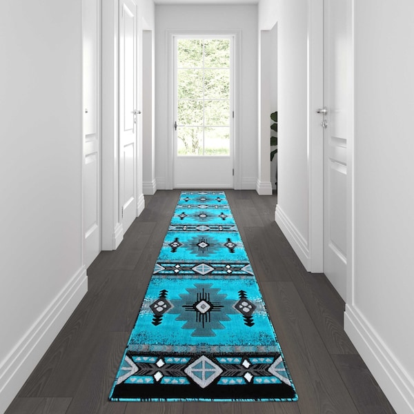 Flash Furniture 2x11 Turquoise Rustic Southwest Style Area Rug ACD-RGC318-211-TQ-GG - main